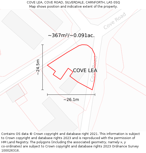 COVE LEA, COVE ROAD, SILVERDALE, CARNFORTH, LA5 0SQ: Plot and title map