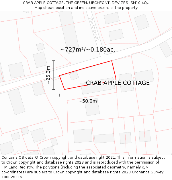 CRAB APPLE COTTAGE, THE GREEN, URCHFONT, DEVIZES, SN10 4QU: Plot and title map