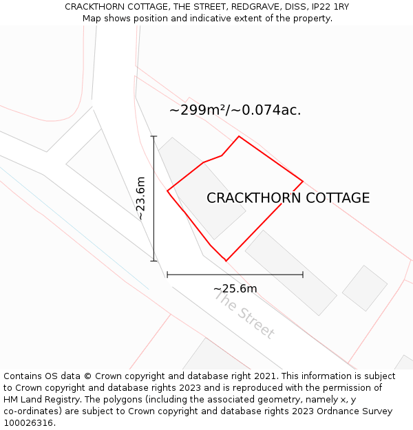 CRACKTHORN COTTAGE, THE STREET, REDGRAVE, DISS, IP22 1RY: Plot and title map