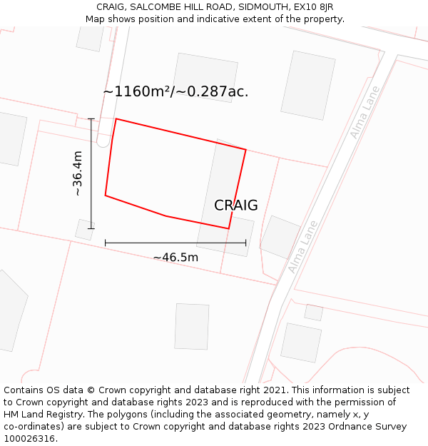 CRAIG, SALCOMBE HILL ROAD, SIDMOUTH, EX10 8JR: Plot and title map