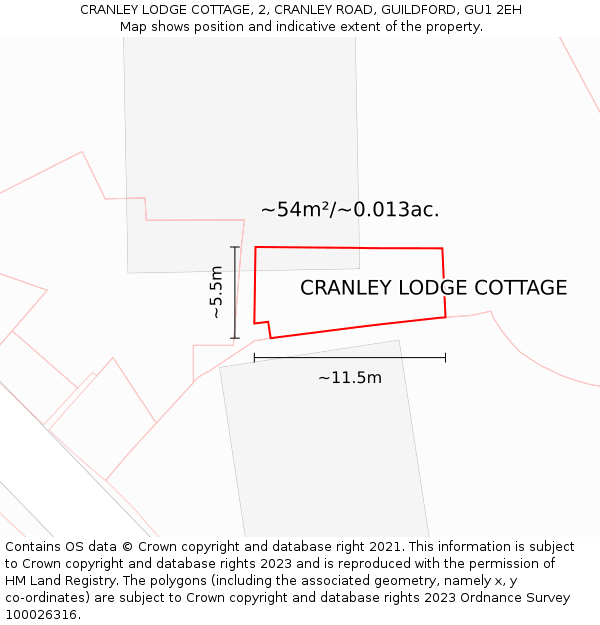 CRANLEY LODGE COTTAGE, 2, CRANLEY ROAD, GUILDFORD, GU1 2EH: Plot and title map