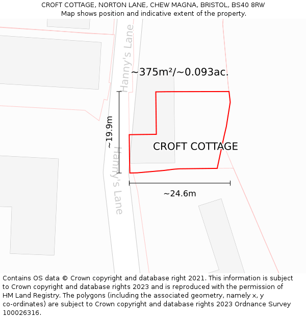 CROFT COTTAGE, NORTON LANE, CHEW MAGNA, BRISTOL, BS40 8RW: Plot and title map