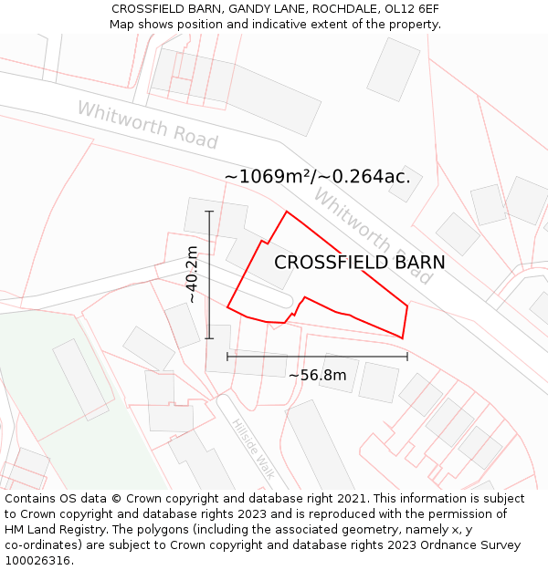 CROSSFIELD BARN, GANDY LANE, ROCHDALE, OL12 6EF: Plot and title map