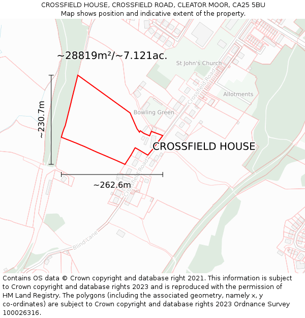 CROSSFIELD HOUSE, CROSSFIELD ROAD, CLEATOR MOOR, CA25 5BU: Plot and title map