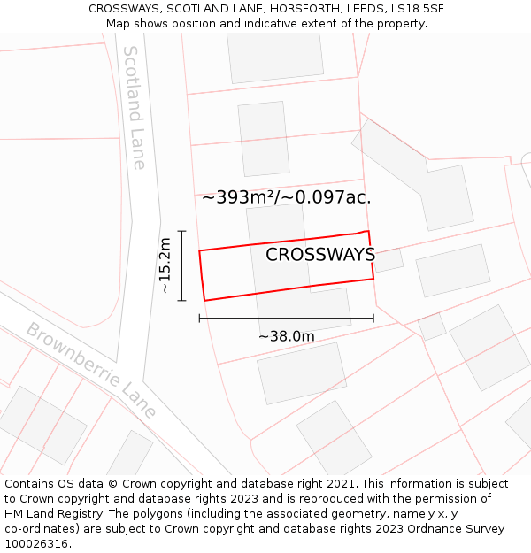 CROSSWAYS, SCOTLAND LANE, HORSFORTH, LEEDS, LS18 5SF: Plot and title map