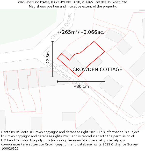 CROWDEN COTTAGE, BAKEHOUSE LANE, KILHAM, DRIFFIELD, YO25 4TG: Plot and title map