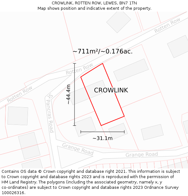 CROWLINK, ROTTEN ROW, LEWES, BN7 1TN: Plot and title map