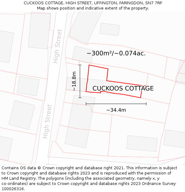 CUCKOOS COTTAGE, HIGH STREET, UFFINGTON, FARINGDON, SN7 7RP: Plot and title map