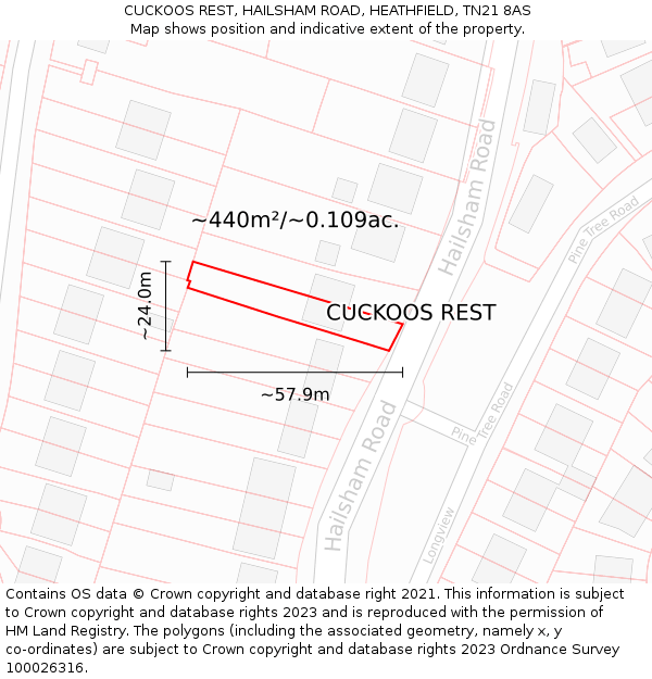 CUCKOOS REST, HAILSHAM ROAD, HEATHFIELD, TN21 8AS: Plot and title map