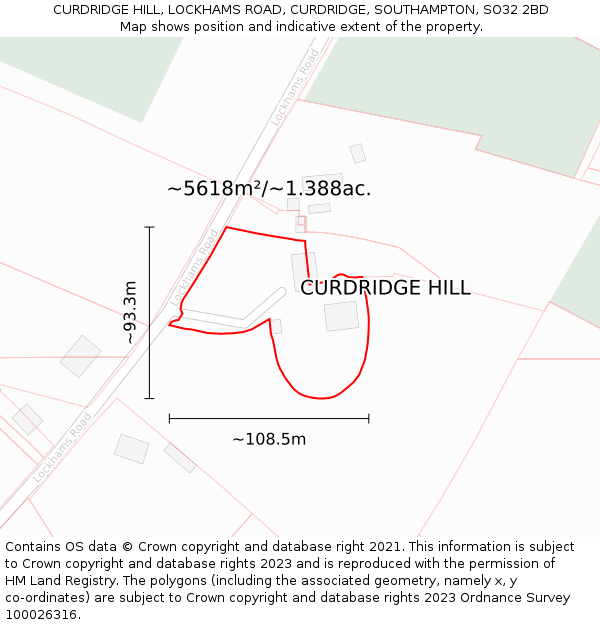 CURDRIDGE HILL, LOCKHAMS ROAD, CURDRIDGE, SOUTHAMPTON, SO32 2BD: Plot and title map