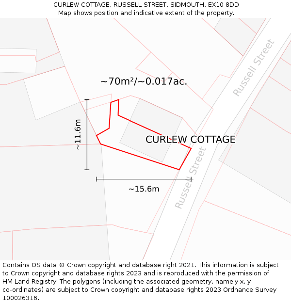 CURLEW COTTAGE, RUSSELL STREET, SIDMOUTH, EX10 8DD: Plot and title map