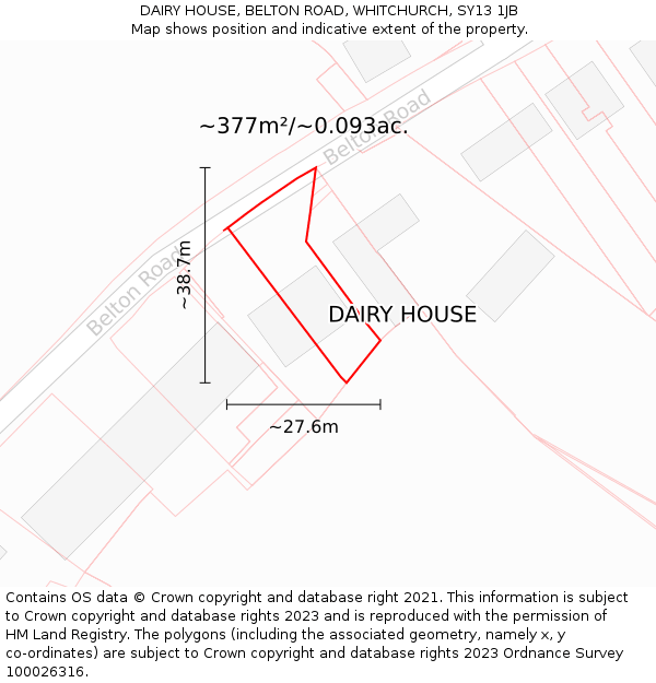 DAIRY HOUSE, BELTON ROAD, WHITCHURCH, SY13 1JB: Plot and title map