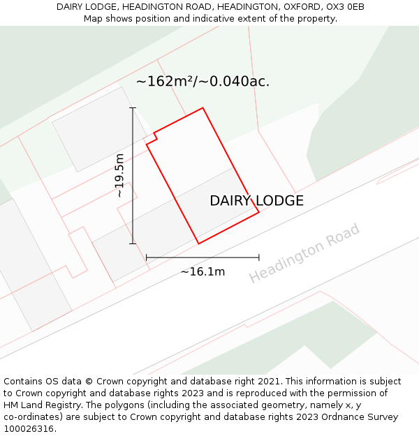 DAIRY LODGE, HEADINGTON ROAD, HEADINGTON, OXFORD, OX3 0EB: Plot and title map