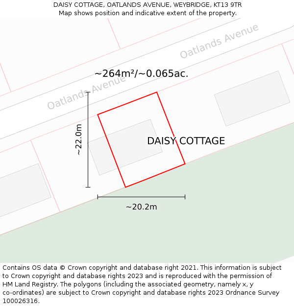 DAISY COTTAGE, OATLANDS AVENUE, WEYBRIDGE, KT13 9TR: Plot and title map