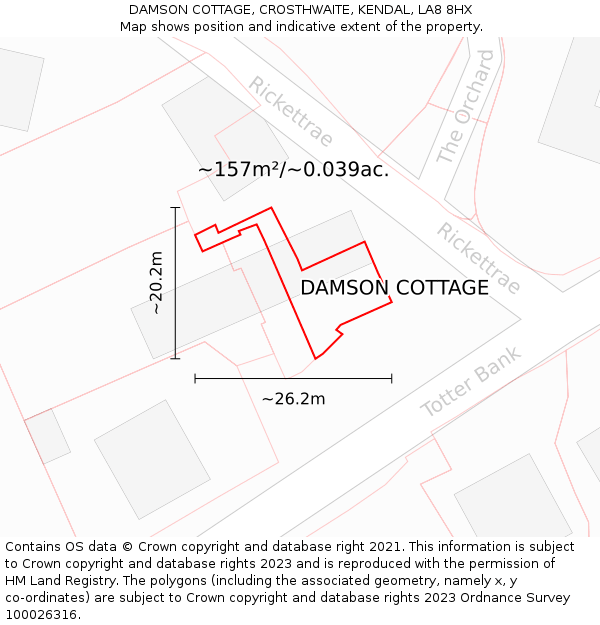 DAMSON COTTAGE, CROSTHWAITE, KENDAL, LA8 8HX: Plot and title map