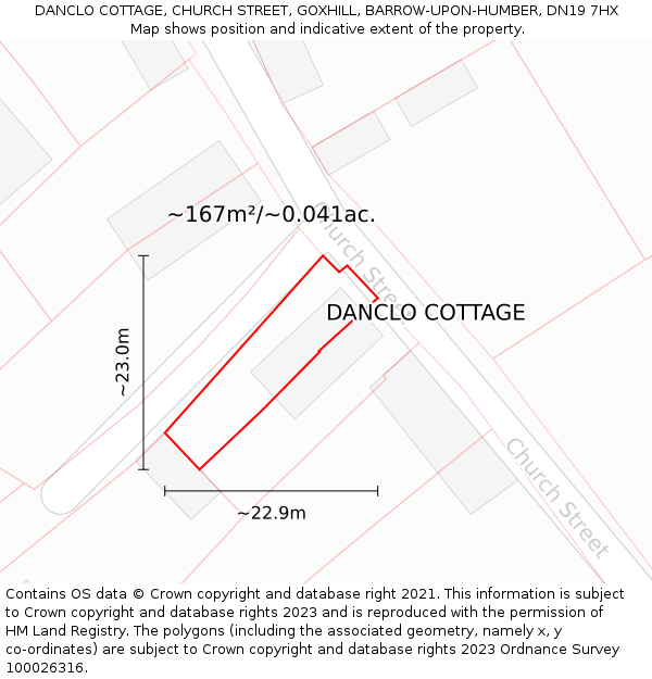 DANCLO COTTAGE, CHURCH STREET, GOXHILL, BARROW-UPON-HUMBER, DN19 7HX: Plot and title map