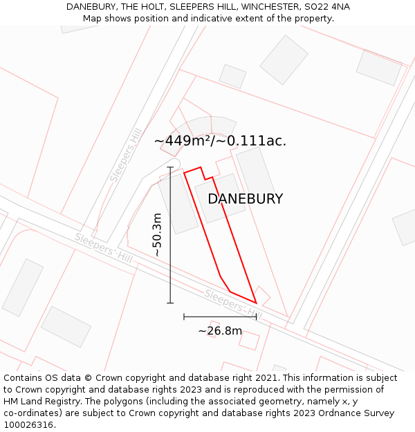 DANEBURY, THE HOLT, SLEEPERS HILL, WINCHESTER, SO22 4NA: Plot and title map