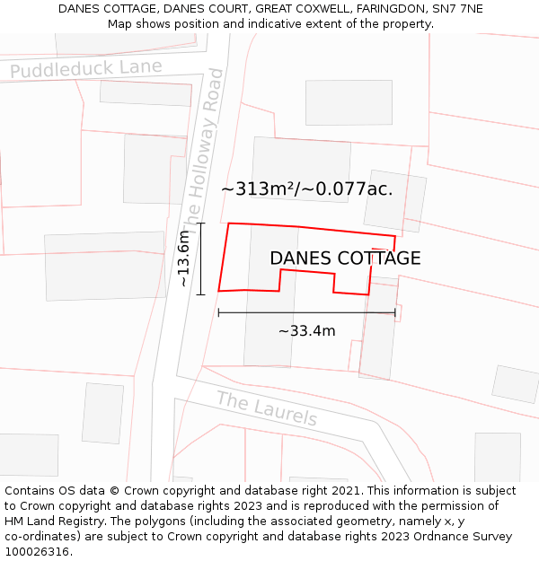 DANES COTTAGE, DANES COURT, GREAT COXWELL, FARINGDON, SN7 7NE: Plot and title map