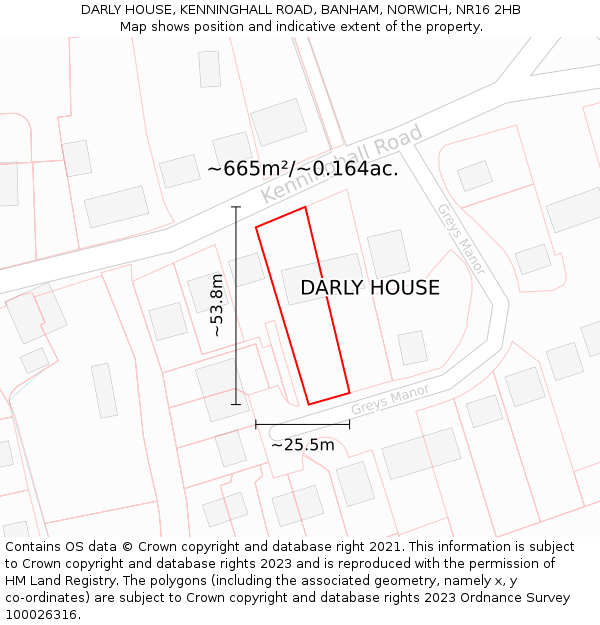 DARLY HOUSE, KENNINGHALL ROAD, BANHAM, NORWICH, NR16 2HB: Plot and title map