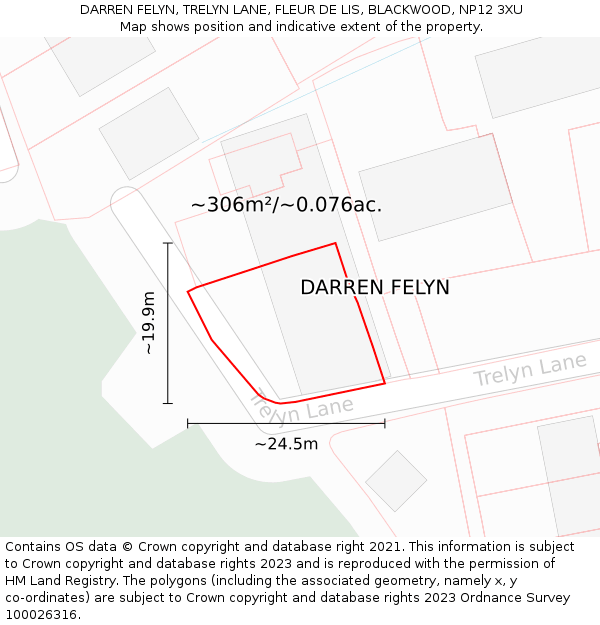 DARREN FELYN, TRELYN LANE, FLEUR DE LIS, BLACKWOOD, NP12 3XU: Plot and title map