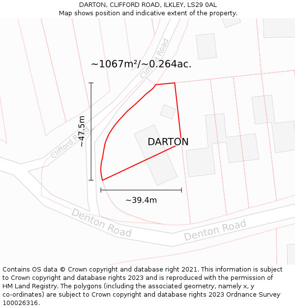 DARTON, CLIFFORD ROAD, ILKLEY, LS29 0AL: Plot and title map