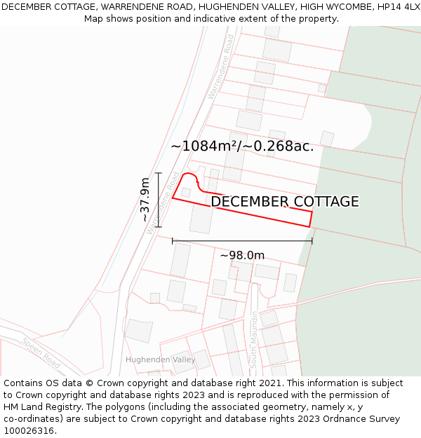 DECEMBER COTTAGE, WARRENDENE ROAD, HUGHENDEN VALLEY, HIGH WYCOMBE, HP14 4LX: Plot and title map