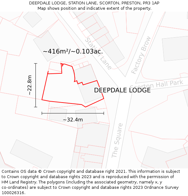 DEEPDALE LODGE, STATION LANE, SCORTON, PRESTON, PR3 1AP: Plot and title map
