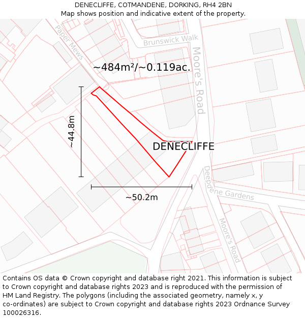 DENECLIFFE, COTMANDENE, DORKING, RH4 2BN: Plot and title map