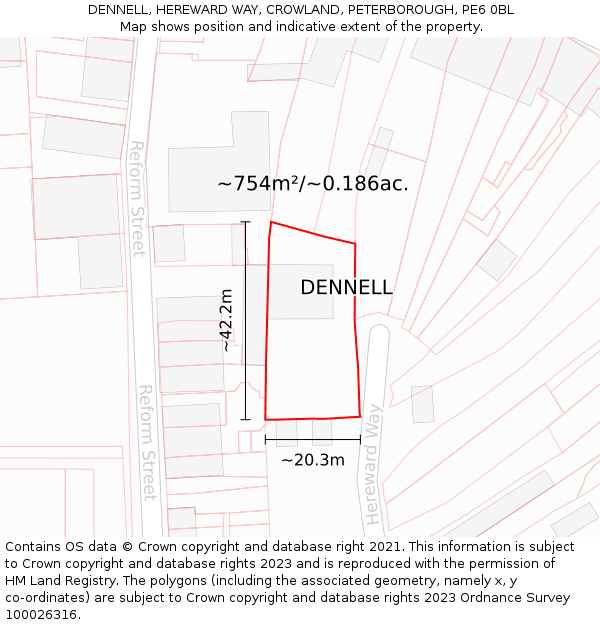 DENNELL, HEREWARD WAY, CROWLAND, PETERBOROUGH, PE6 0BL: Plot and title map
