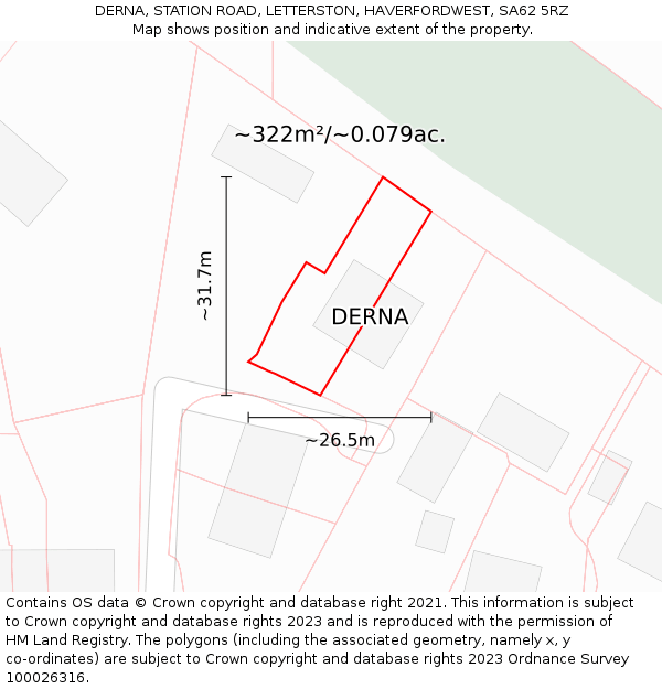 DERNA, STATION ROAD, LETTERSTON, HAVERFORDWEST, SA62 5RZ: Plot and title map