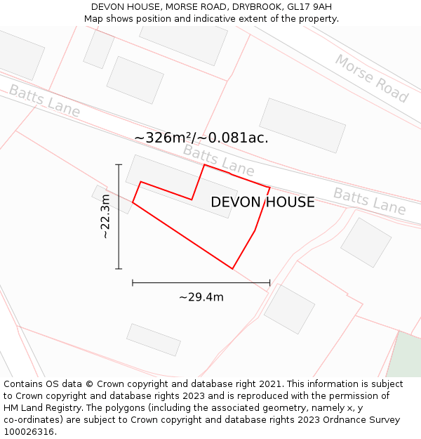 DEVON HOUSE, MORSE ROAD, DRYBROOK, GL17 9AH: Plot and title map