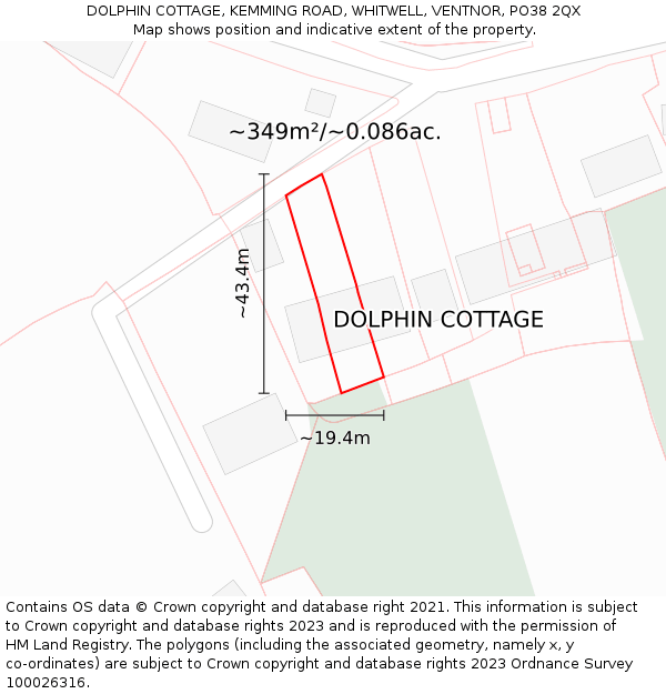 DOLPHIN COTTAGE, KEMMING ROAD, WHITWELL, VENTNOR, PO38 2QX: Plot and title map