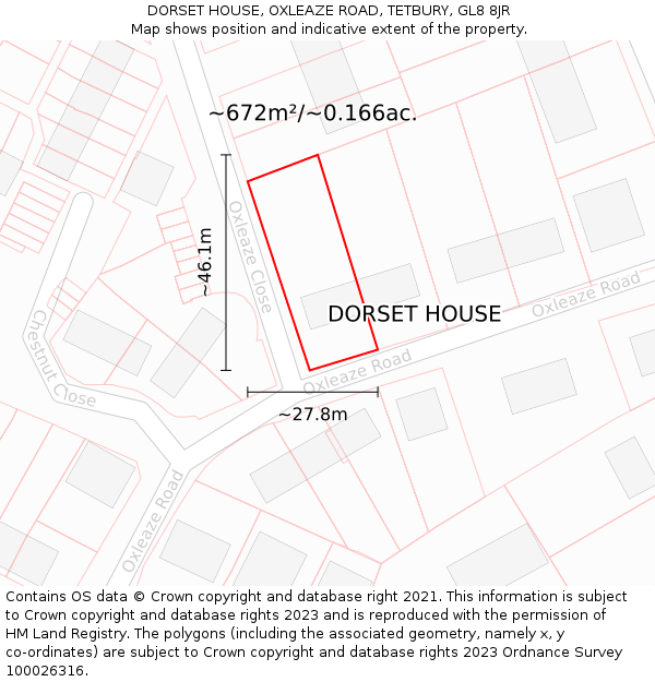 DORSET HOUSE, OXLEAZE ROAD, TETBURY, GL8 8JR: Plot and title map