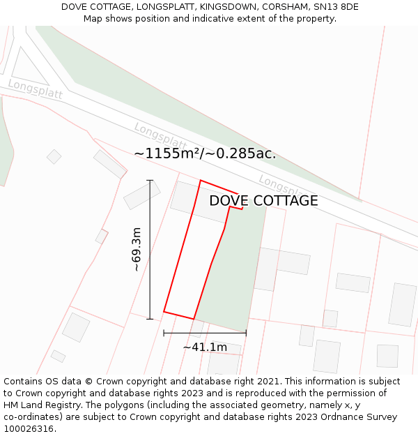 DOVE COTTAGE, LONGSPLATT, KINGSDOWN, CORSHAM, SN13 8DE: Plot and title map