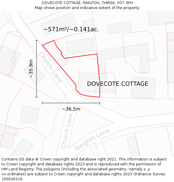 DOVECOTE COTTAGE, RAINTON, THIRSK, YO7 3PH: Plot and title map