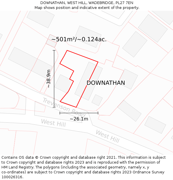 DOWNATHAN, WEST HILL, WADEBRIDGE, PL27 7EN: Plot and title map