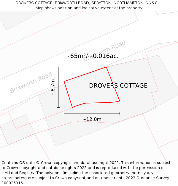 DROVERS COTTAGE, BRIXWORTH ROAD, SPRATTON, NORTHAMPTON, NN6 8HH: Plot and title map