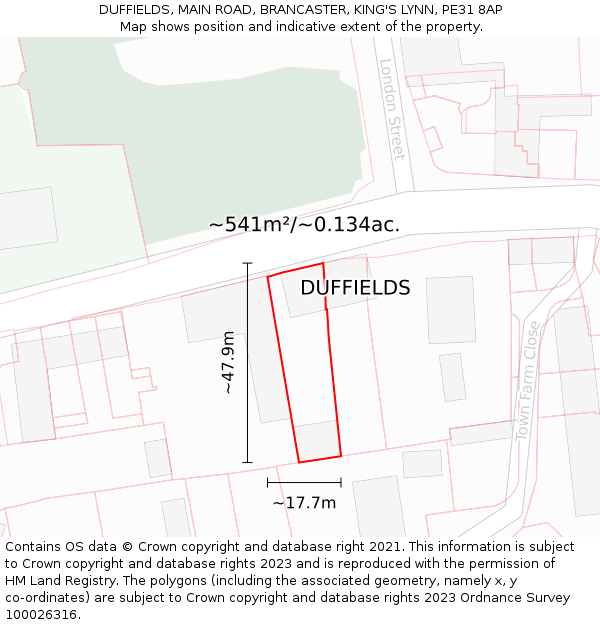 DUFFIELDS, MAIN ROAD, BRANCASTER, KING'S LYNN, PE31 8AP: Plot and title map