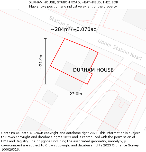 DURHAM HOUSE, STATION ROAD, HEATHFIELD, TN21 8DR: Plot and title map