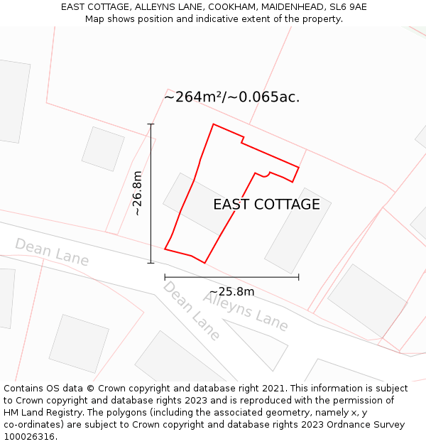 EAST COTTAGE, ALLEYNS LANE, COOKHAM, MAIDENHEAD, SL6 9AE: Plot and title map