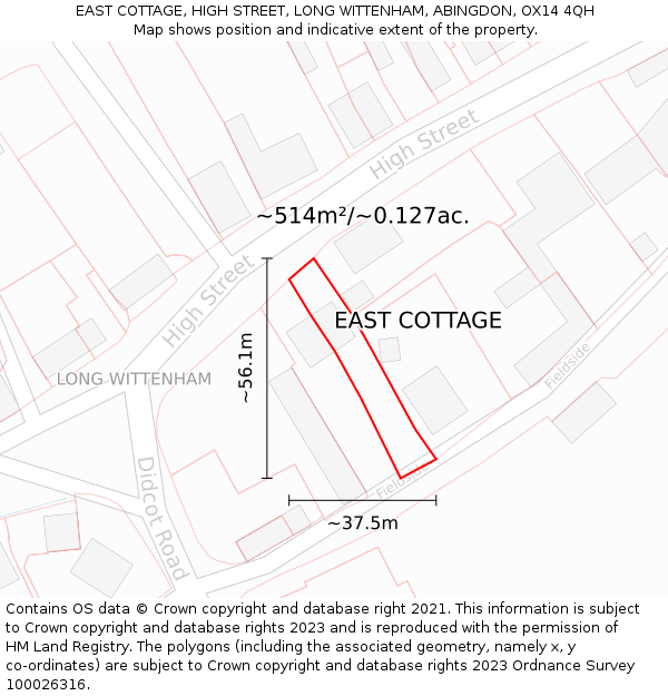 EAST COTTAGE, HIGH STREET, LONG WITTENHAM, ABINGDON, OX14 4QH: Plot and title map