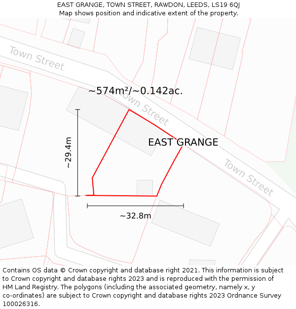 EAST GRANGE, TOWN STREET, RAWDON, LEEDS, LS19 6QJ: Plot and title map