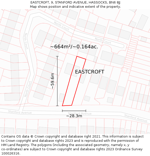 EASTCROFT, 9, STANFORD AVENUE, HASSOCKS, BN6 8JJ: Plot and title map
