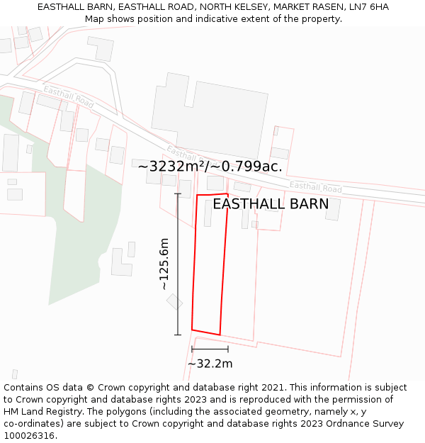 EASTHALL BARN, EASTHALL ROAD, NORTH KELSEY, MARKET RASEN, LN7 6HA: Plot and title map