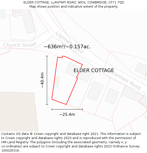 ELDER COTTAGE, LLANTWIT ROAD, WICK, COWBRIDGE, CF71 7QD: Plot and title map