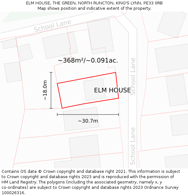 ELM HOUSE, THE GREEN, NORTH RUNCTON, KING'S LYNN, PE33 0RB: Plot and title map