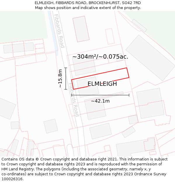 ELMLEIGH, FIBBARDS ROAD, BROCKENHURST, SO42 7RD: Plot and title map