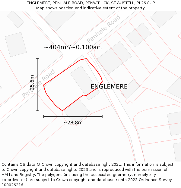 ENGLEMERE, PENHALE ROAD, PENWITHICK, ST AUSTELL, PL26 8UP: Plot and title map