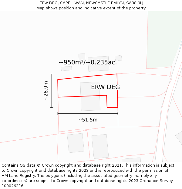 ERW DEG, CAPEL IWAN, NEWCASTLE EMLYN, SA38 9LJ: Plot and title map