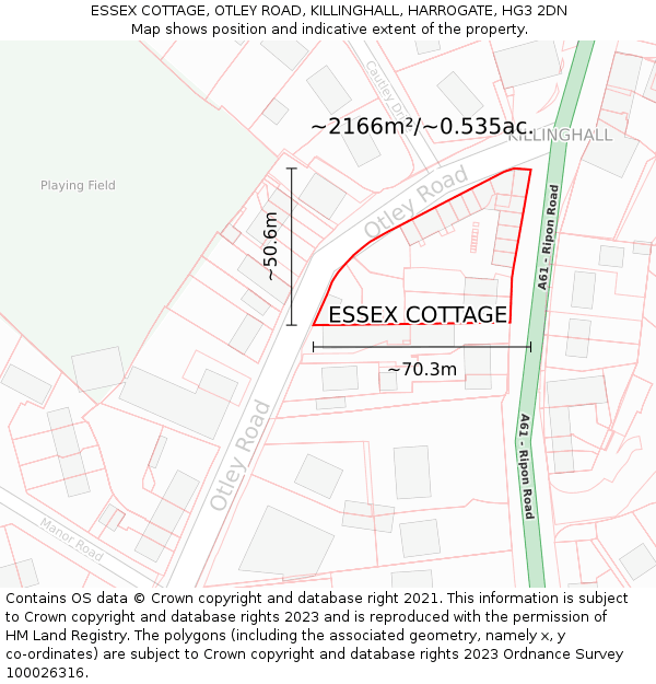 ESSEX COTTAGE, OTLEY ROAD, KILLINGHALL, HARROGATE, HG3 2DN: Plot and title map